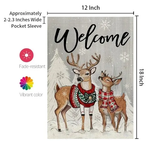 Welcome Garden Flag 12x18 Inch Double Sided Reindeer Christmas Snow Holiday YYZ