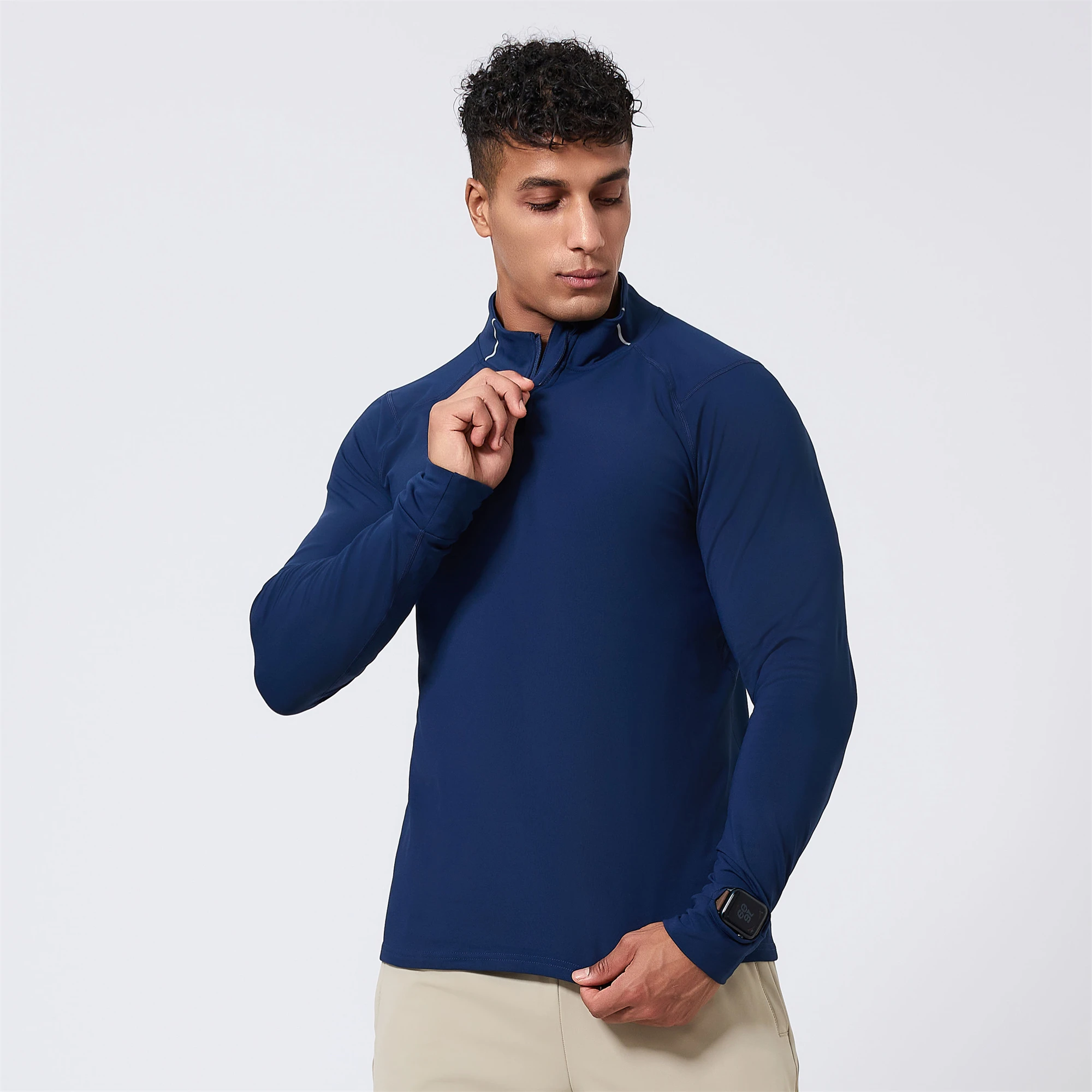 Winter Keep Warmer Mens Running Shirts Long Sleeve Workout Sports Tops Sweatershirt Training Shrit With Watch Hole Cuff Elastic
