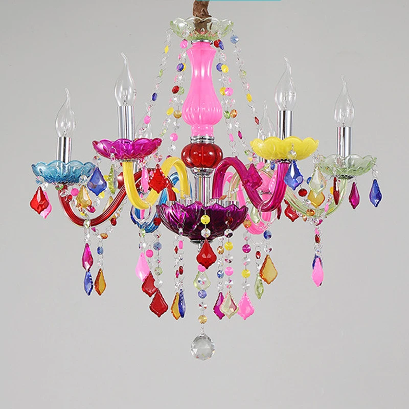 European Style Children\'s Room Colorful Chandelier Girl Princess Bedroom Crystal Droplight Ktv Bar Atmosphere Pendent Lamp