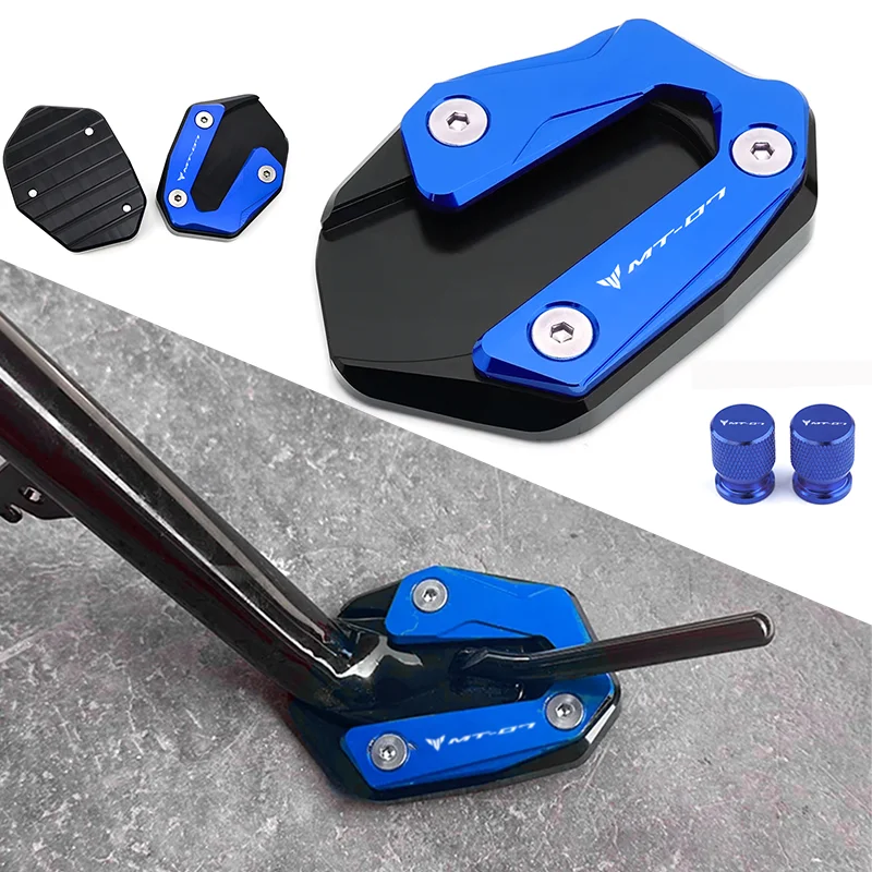 

Motorcycle Accessories CNC Aluminum Kickstand Foot Side Stand Enlarger Pad & Tire Valve Cap For YAMAHA MT07 MT-07 mt 07