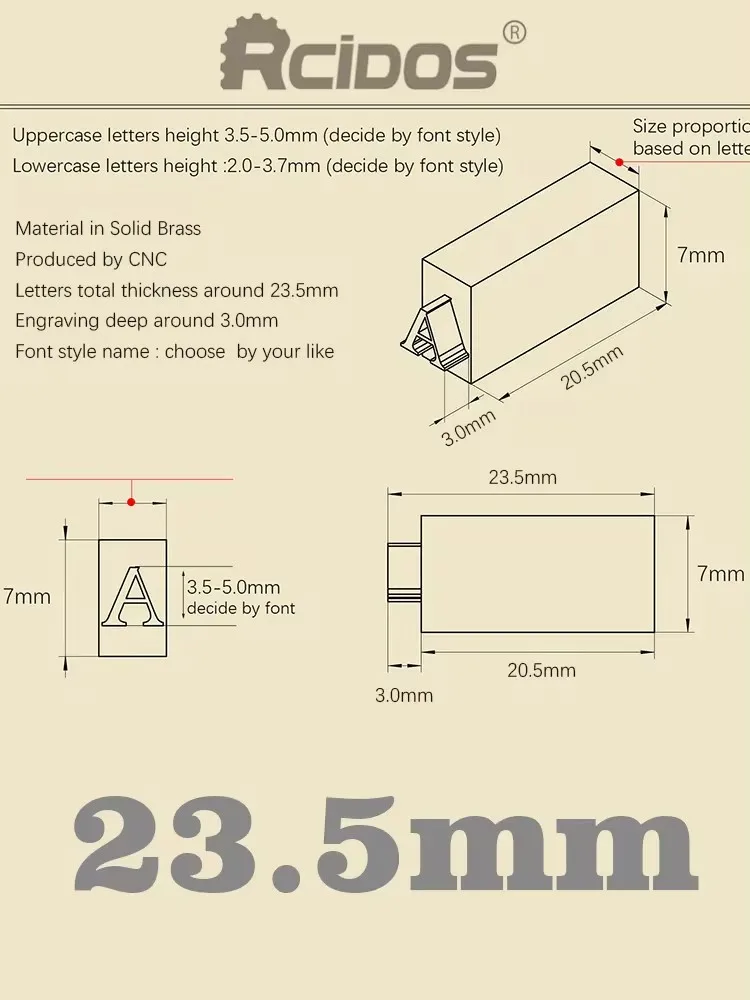 RCIDOS Custom made Foil Stamping Brass Letters, 23mm Thickness