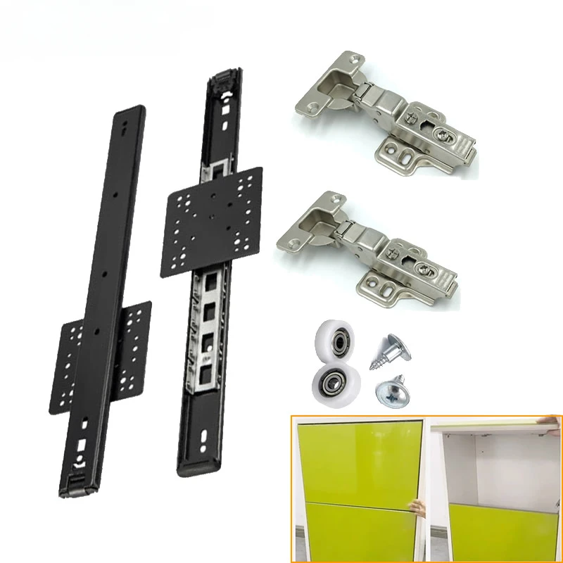 

Cabinet door plug-in slide rail upturn door hinge Hidden swing door slide track for wardrobe folding TV cabinet Swing