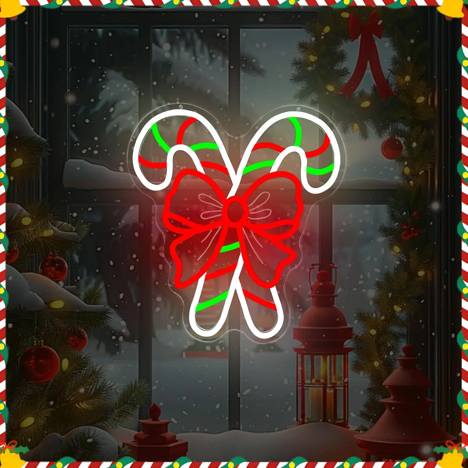 Insegna al neon natalizia Canna di zucchero dimmerabile Illumina bastoncini di zucchero con fiocco Decorazioni natalizie Decorazione da parete al neon natalizia per la casa