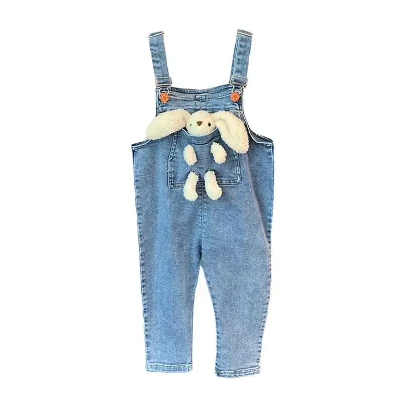 Children\'s Jeans Set Spring and Autumn 2023 New Girls Baby Long Sleeve T-shirt Strap Pants 2PCS Set Children\'s Baby Pants Suit