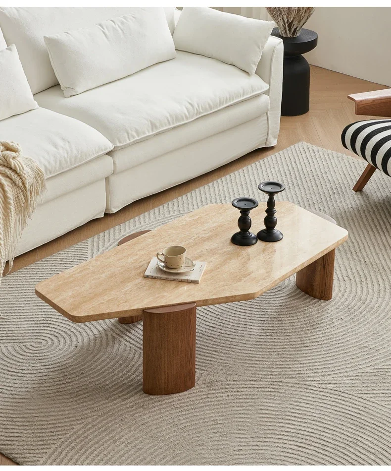 

Wabi Sansan special-shaped travertine coffee table, creative marble for home living room
