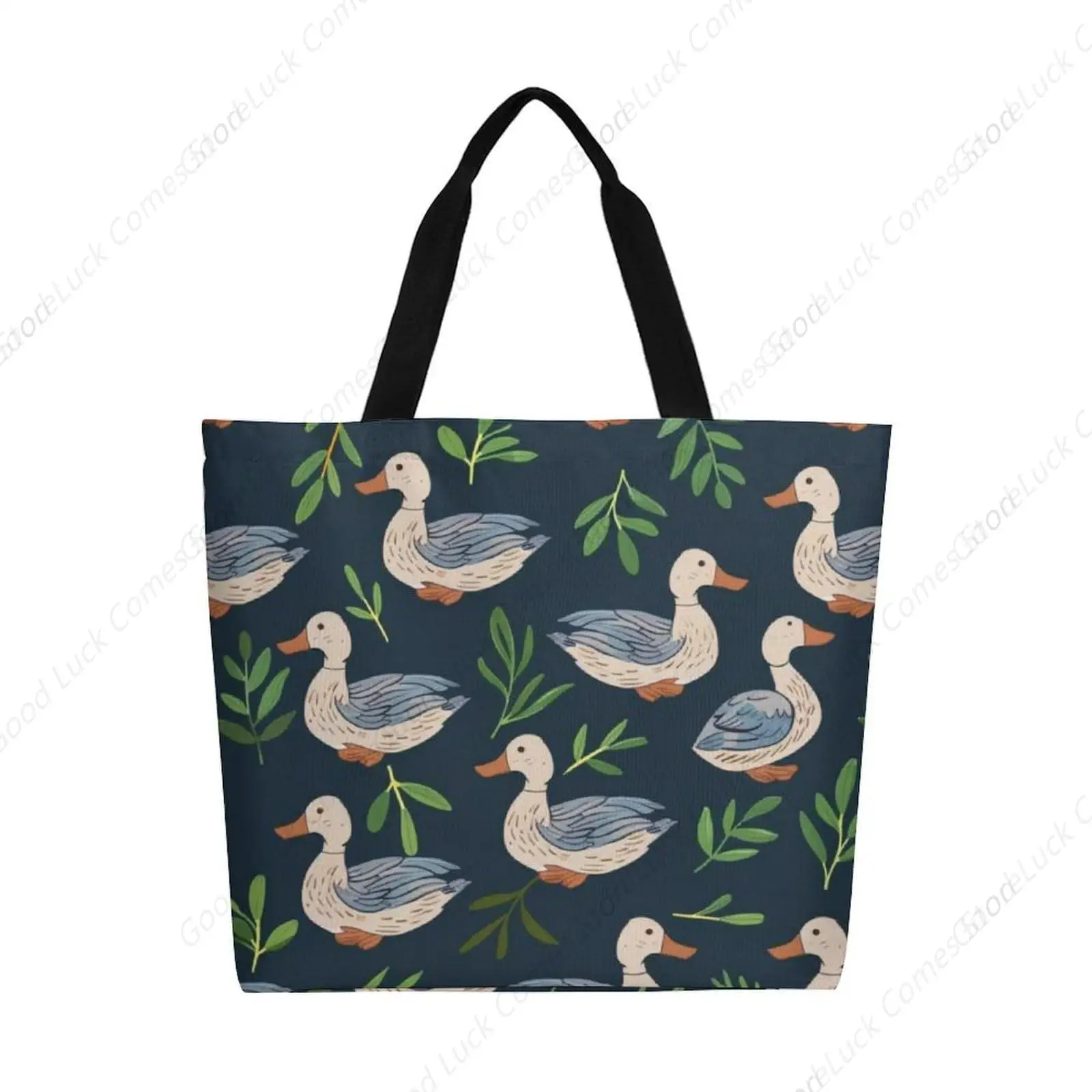 

Mallard Ducks Green Leaves Canvas Tote Bag Large Women Casual Shoulder Bag Handbag Reusable Beach Shopping Grocery Bag