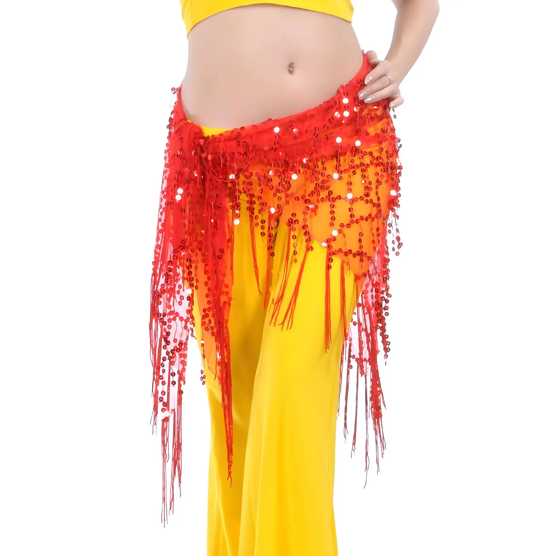 Sequined triangle scarf, belly dance fringed waist scarf, gauze scarf clothing is hot, only one waist scarf is included.