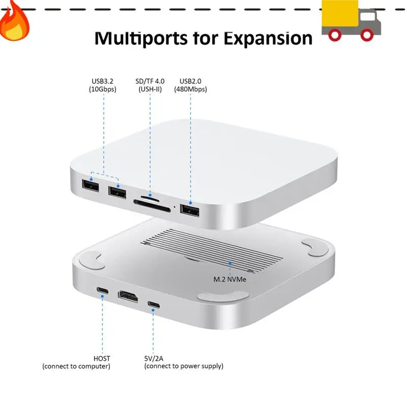 

Discount-For Mac Mini USB C Hub With M.2 SSD Enclosure For Mac Mini M4/M4 Pro Stand Type-C Dock Station USB3.2 SD/TF4.0