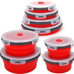 Silicone Folding Lunch Box with Lid Portable Picnic Camping Bowl Set Kitchen Tableware Kit Foldable Fruit Salad Folder Bento Box