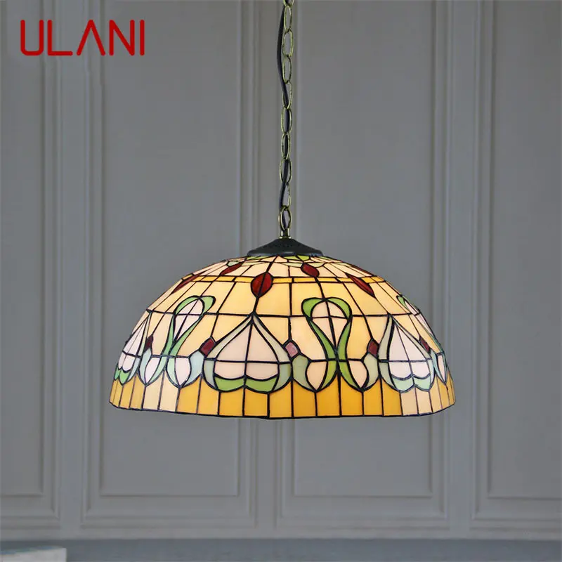 

ULANI Tiffany Glass Pendant Lamp LED Creative Pattern Vintage Hanging Light Decor for Home Dining Room Bedroom Hotel