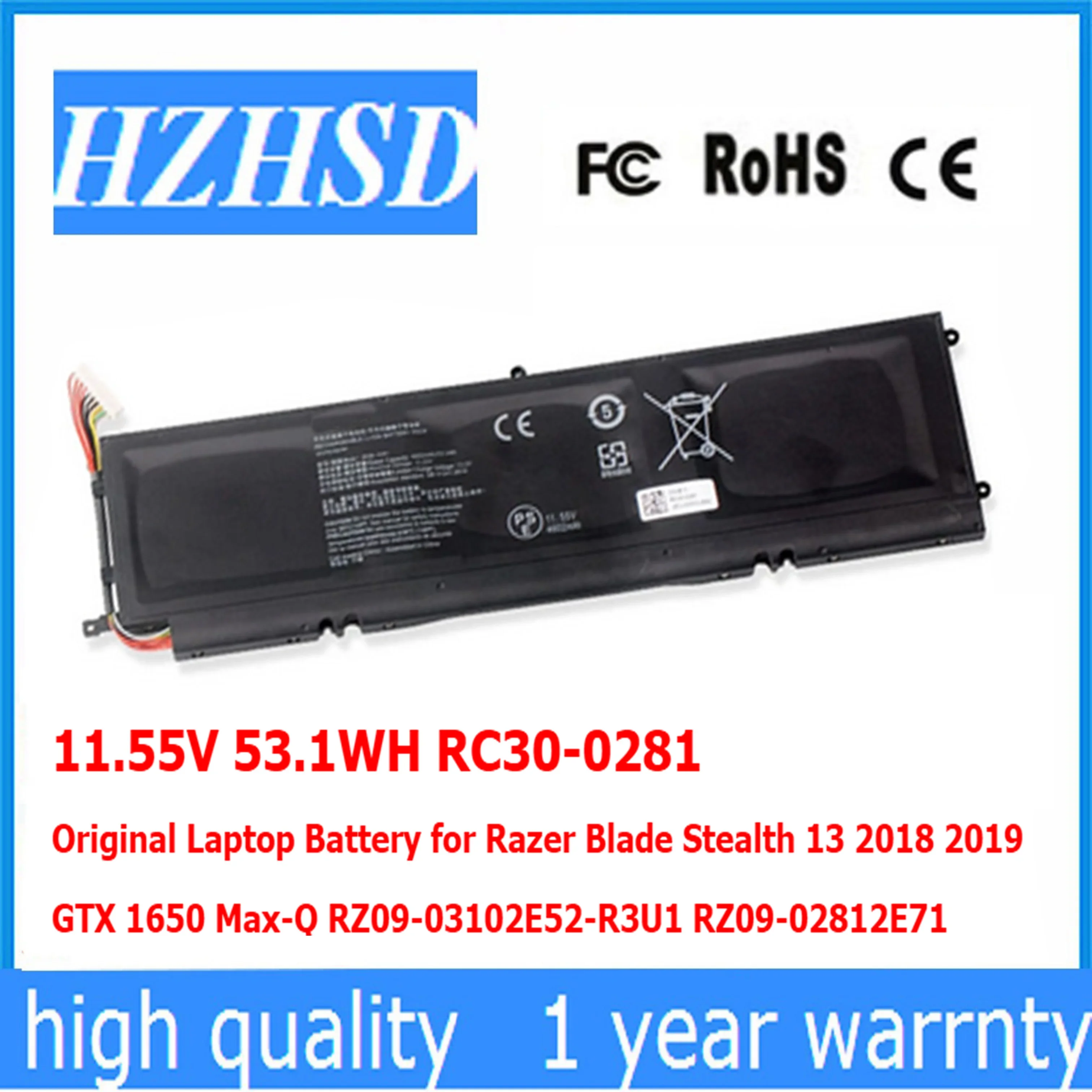 11.55V 53.1WH RC30-0281 Original Laptop Battery for Razer Blade Stealth 13 2018 2019 GTX 1650 Max-Q RZ09-03102E52-R3U1 RZ09-0281