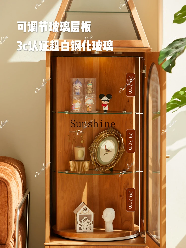 Retro display cabinet cherry wood solid wood rotating bookshelf figure corner cabinet FT