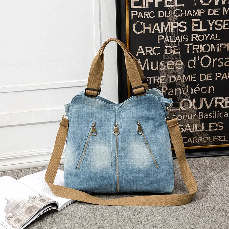 

Women Large Capacity Tote Bag Quality Denim Handbag Luxury Ladies Shoulder Bag Light Blue bolso mujer 2022 Purse