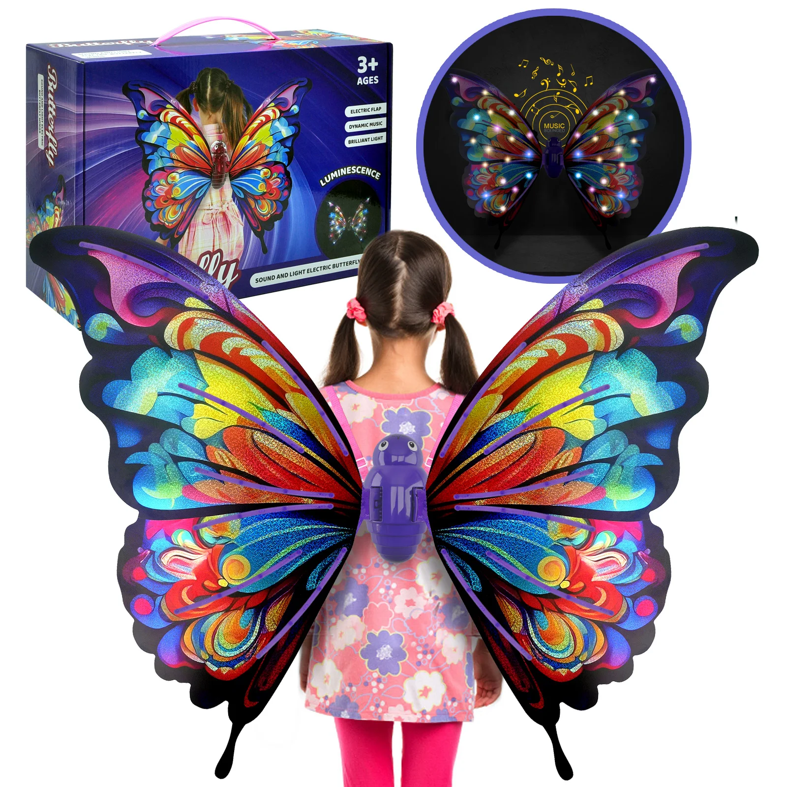 

Children's Electric Butterfly Wing Toy with LED Lights and Music for Girls, Light Up Moving Wings for Birthday Gifts or Christma