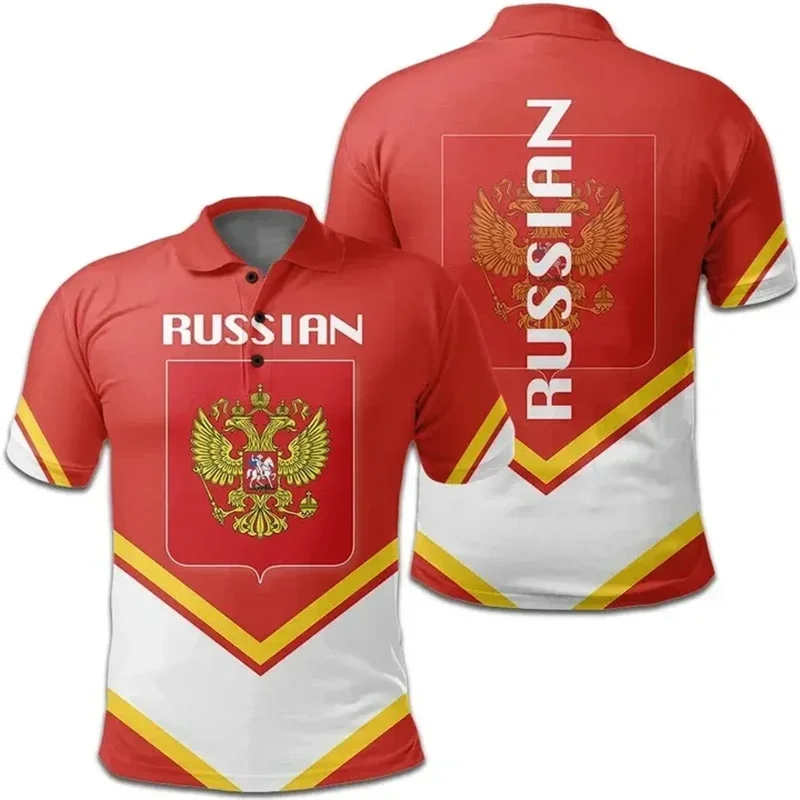 Russian National Logo Pole Men 3D Shirt with Button Flag Pattern Casual Summer Trend Clothing