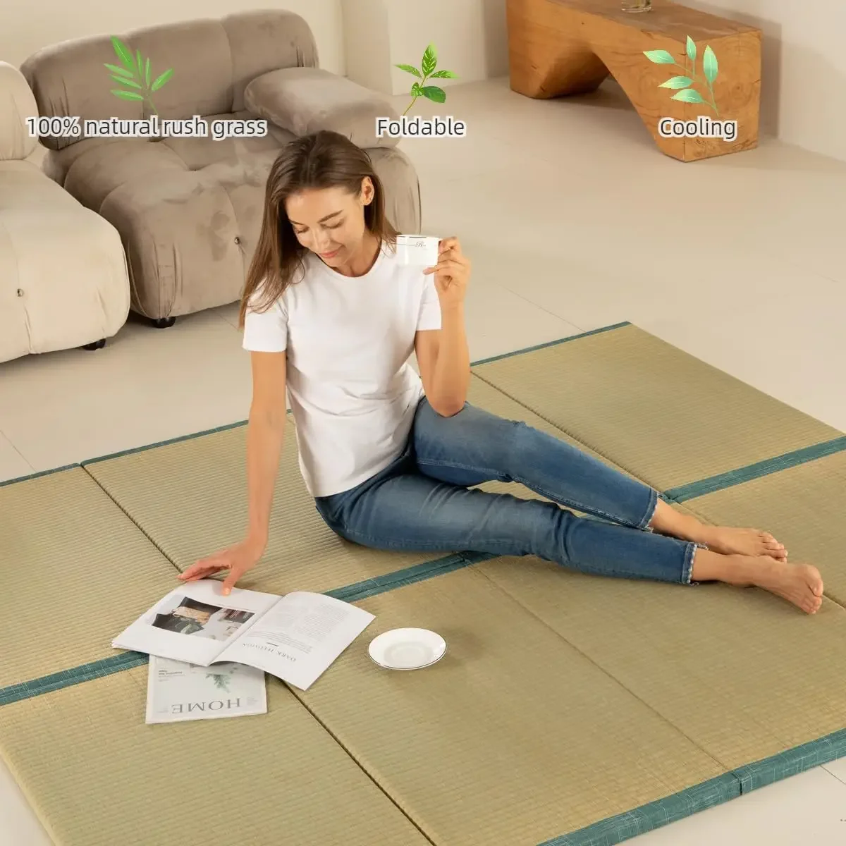 MustMat Japanese Floor Mattress, Tatami Mats, Folding Tatami, Futon Mattress, Rush Grass Floor Bed, 35.4 