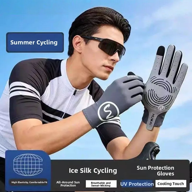 

Summer Thin Ice Silk Cycling Gloves Unisex Outdoor Mountain Road Bicycle Professional Anti-Slip Shock Absorption Sunscreen