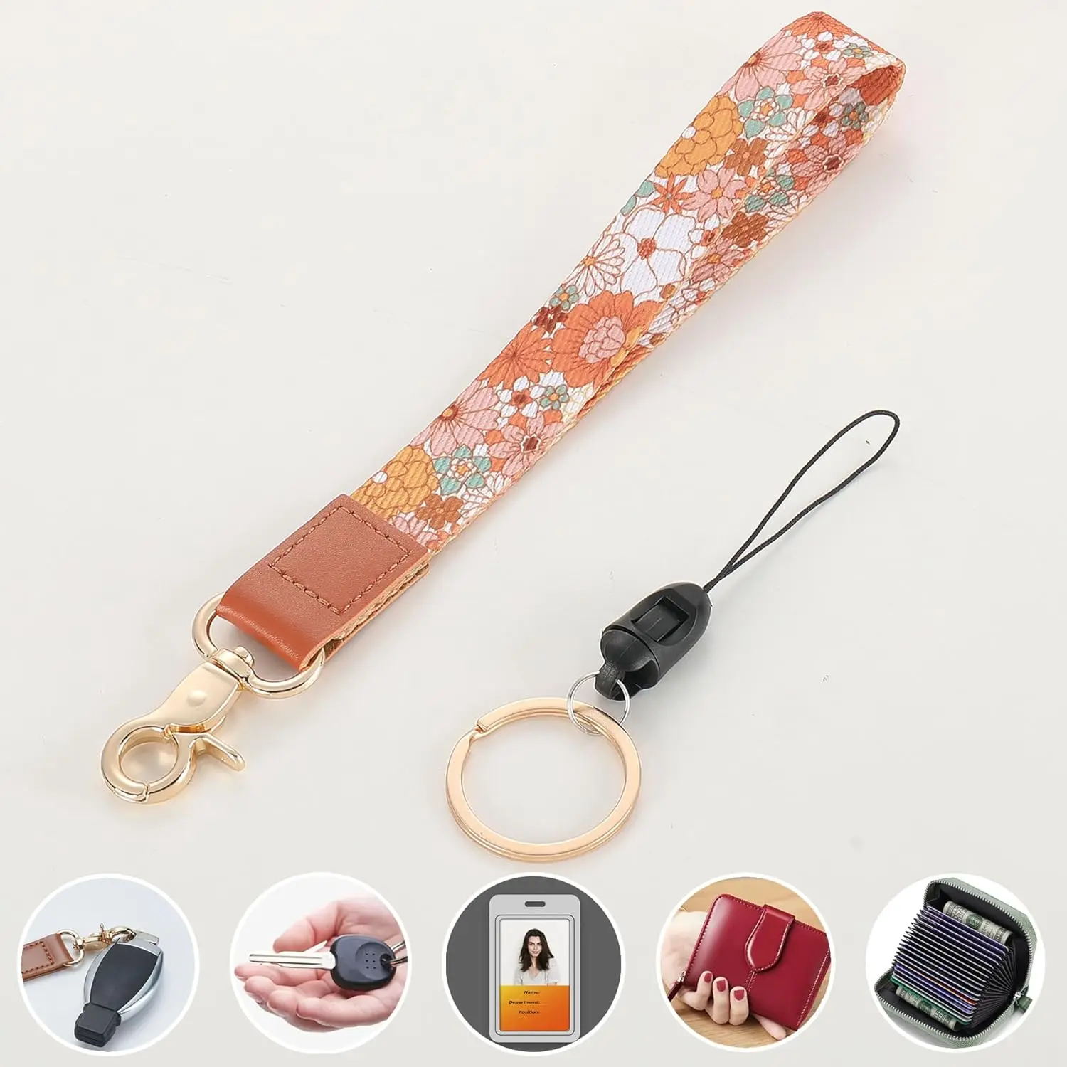 Hippie Aesthetic Wrist Lanyard Key Chain, Cute Boho Wristlet Strap Keychain Holder for Women