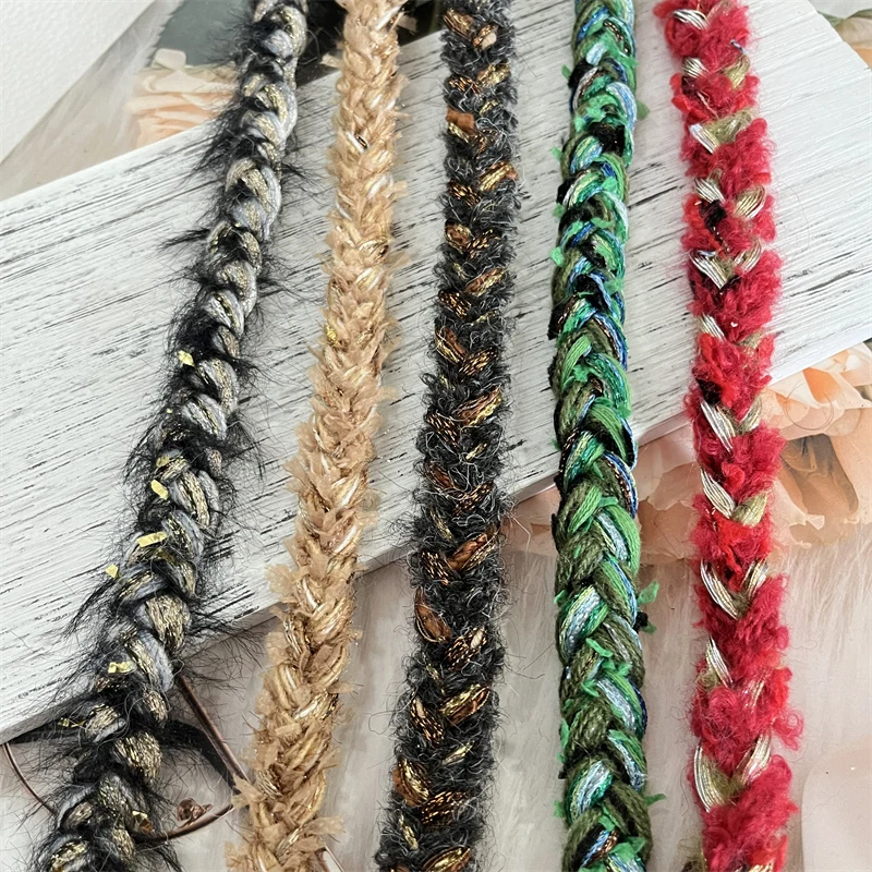 New Wool Knitting Fried Dough Twists Braid Side Pocket DIY Handmade Tweed Clothing Lace Chain Accessories Coat Decorative Ribbon