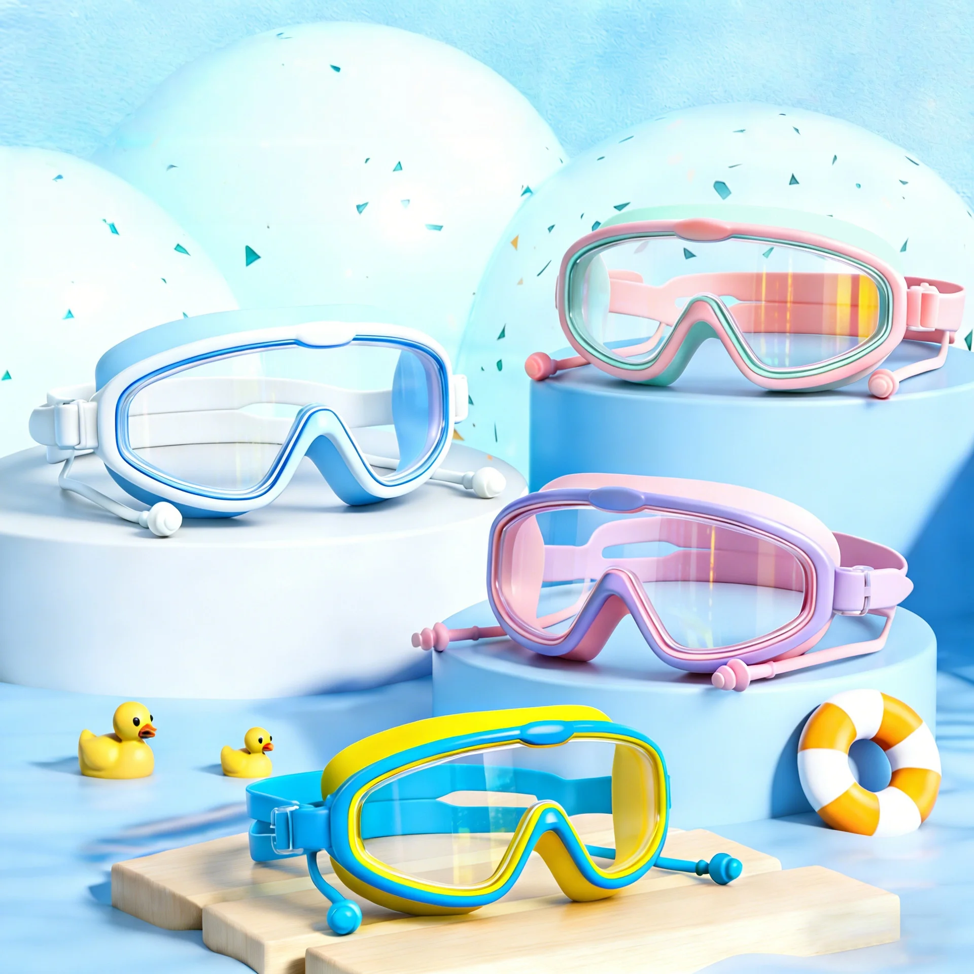 1Pcs Big Frame HD View Anti-fog Waterproof Children's Swim Goggles Boys And Girls Multi-color Kids Swimming Goggles With Earplu