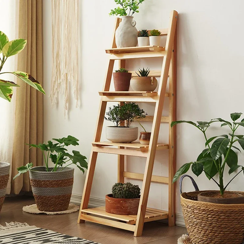 Multi-layer flower pot rack, solid wood floor-to-ceiling green plant arrangement, installation-free indoor balcony, living room