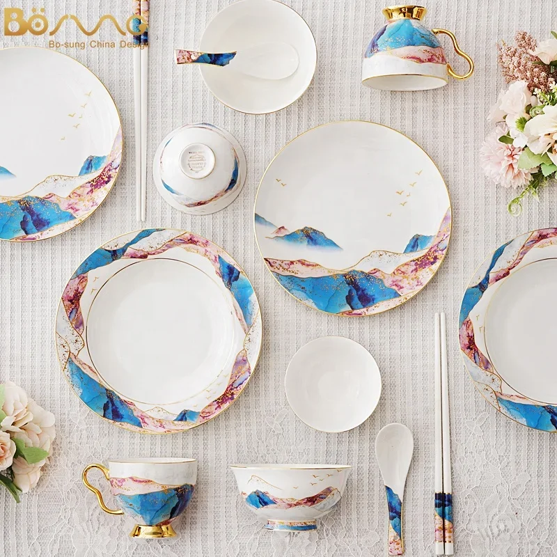 High-end New Chinese Bone China Tableware, Modern Light Luxury Bowl, Plate And Dish Ceramic Set