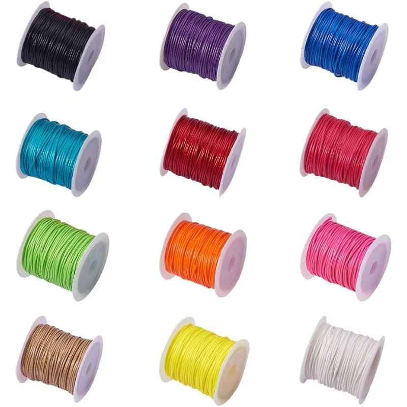 12 Colors About 130 Yards Round Waxed Polyester Cord 1mm Macrame Craft DIY Thread Rattail Beading String for Jewelry Making