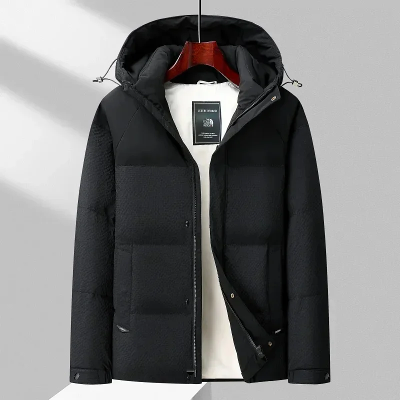 

Top Seersucker Down Jacket Hooded Bread Coat Winter White Duck New Thick Warm Short Casual Men's Jaqueta