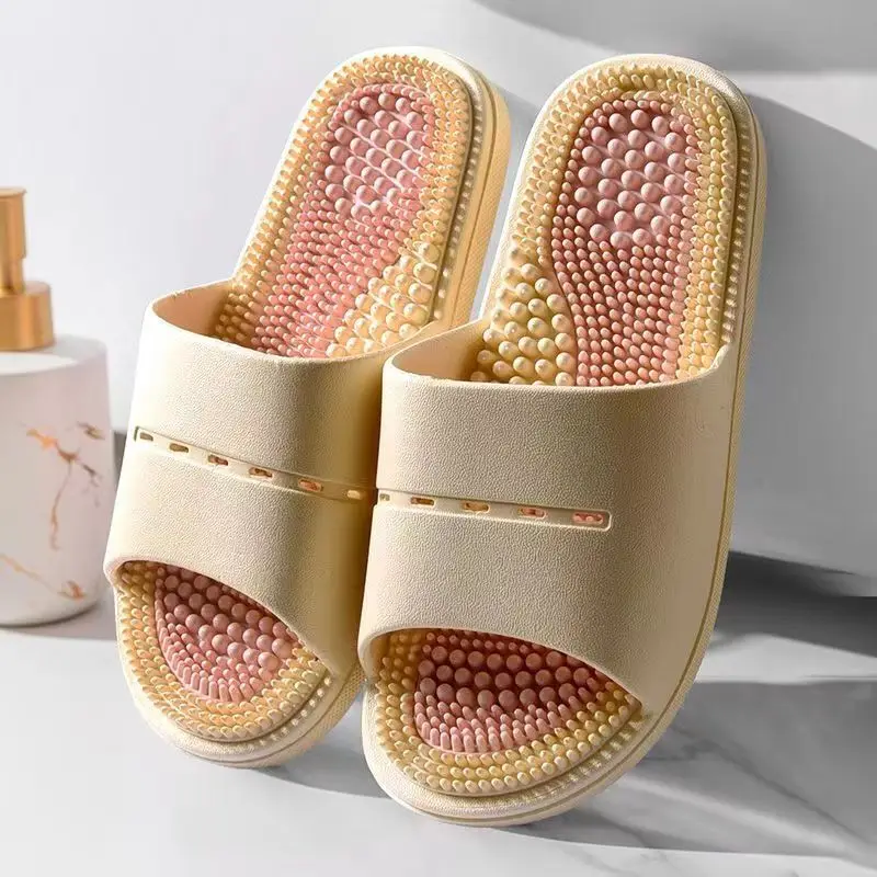 2024 Summer New Woman\'s One Word Flat Sole Massage Slippers Soft Sole Non Slip Home Slipper Bathroom Slipper Outdoor Slipper