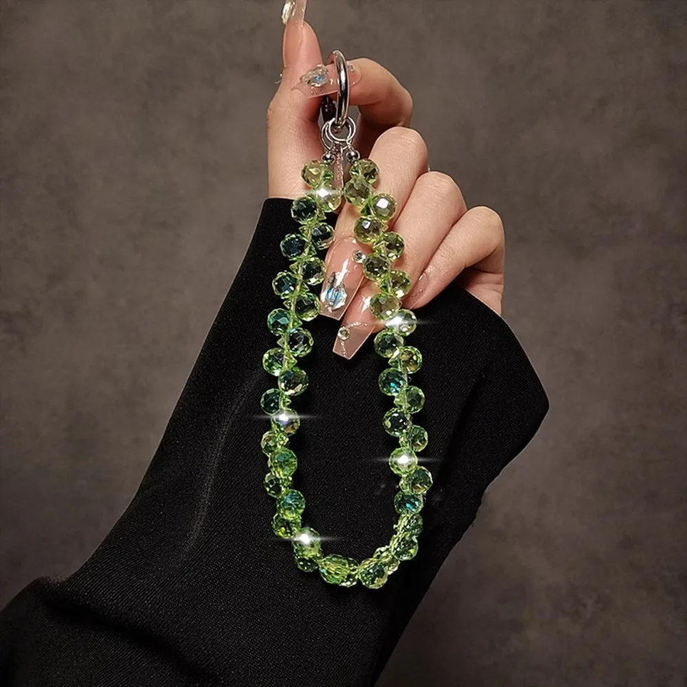 Stylish Glitter Crystal Bead Pendant Detachable Colorful Wrist Crystal Chain Transparent Phone Lanyard Women Girls
