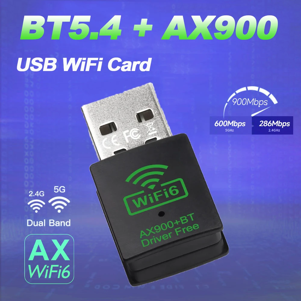 AX600/AX900 Mini USB WiFi 6 Bluetooth 5.4 Adapter 2in1 Dongle Dual Band 2.4G&5GHz USB WiFi Network Wireless Wlan Receiver