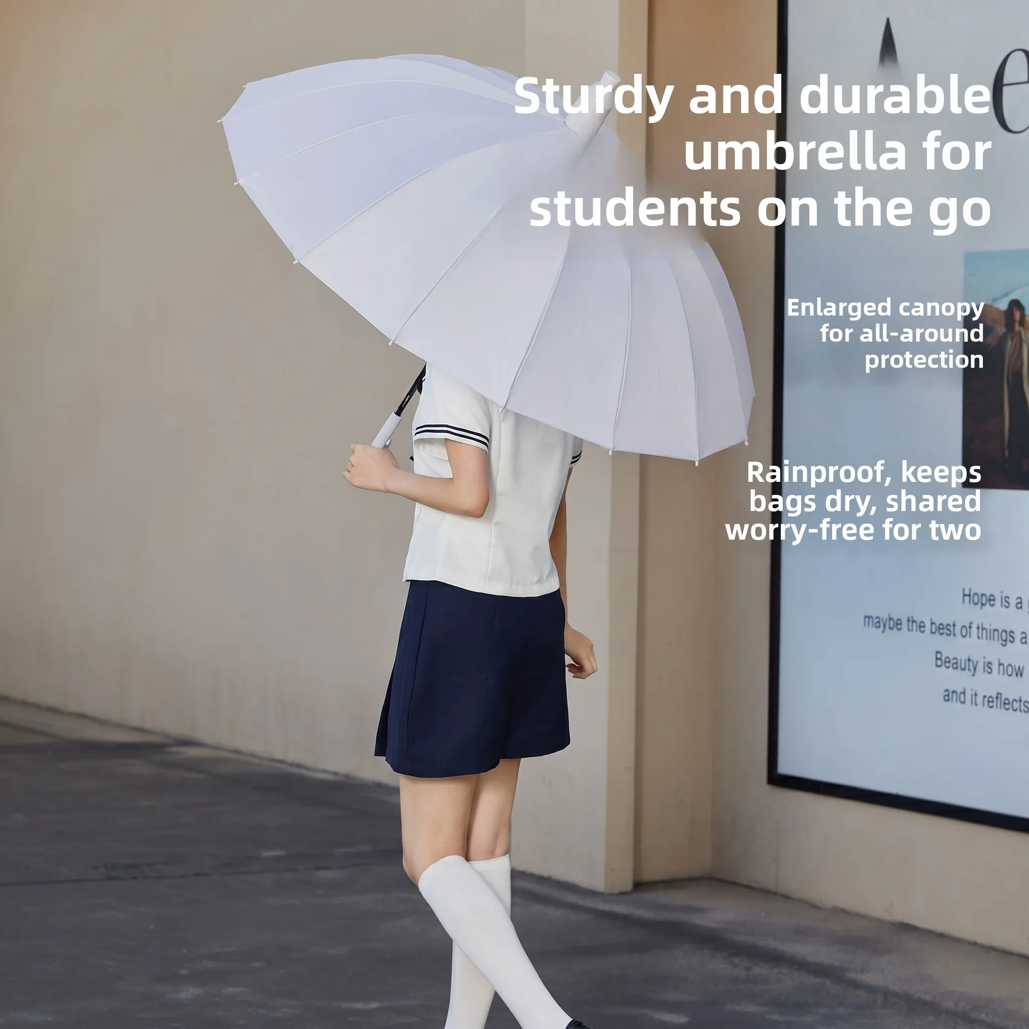 

Durable School Umbrella for Students Windproof Large Rainproof 16 Bones Handle with Bend Hook Iron Shaft Fiberglass Bones