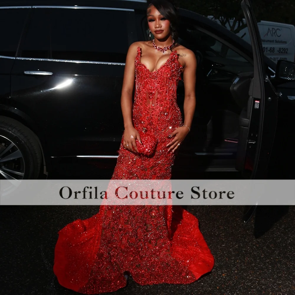 

Matric Farewel Red Prom Dresses 2026 Luxury Sequin Crystal African Black Girls birthday Dress Long Party Gowns Customized