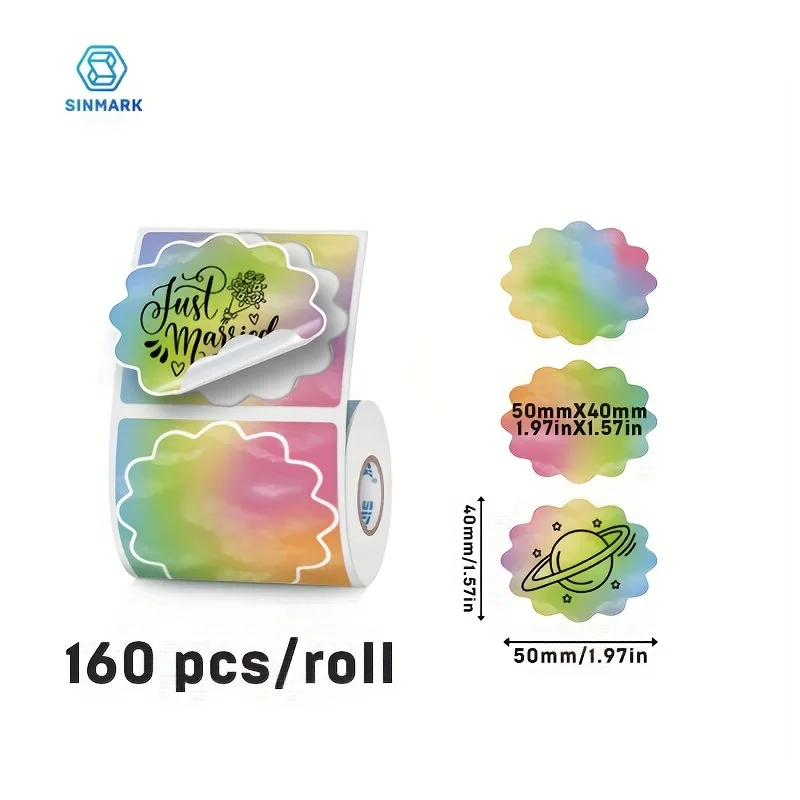 SINMARK 3 Rolls Direct Thermal Gradient Color Label Stickers 50×40mm 160 Labels Per Roll Self‑Adhesive Paper for Home Gift Tags