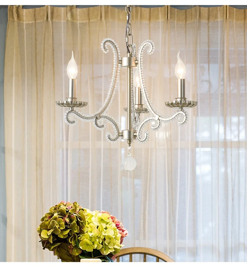 French Living Room Brushed Silver LED Chandelier American