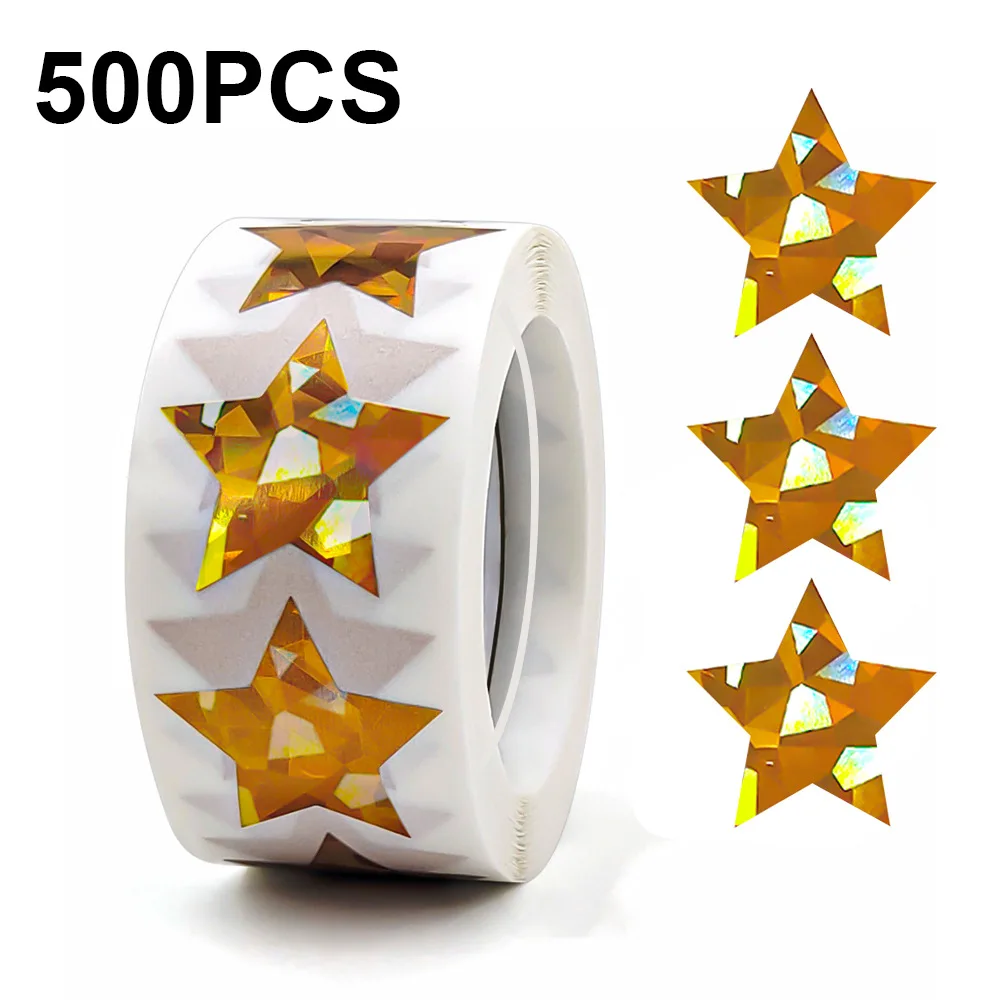 JCAC 500pcs/roll 1 Inch Holographic Colorful Star DIY Decorative Seal Stickers, Gift Packaging Labels