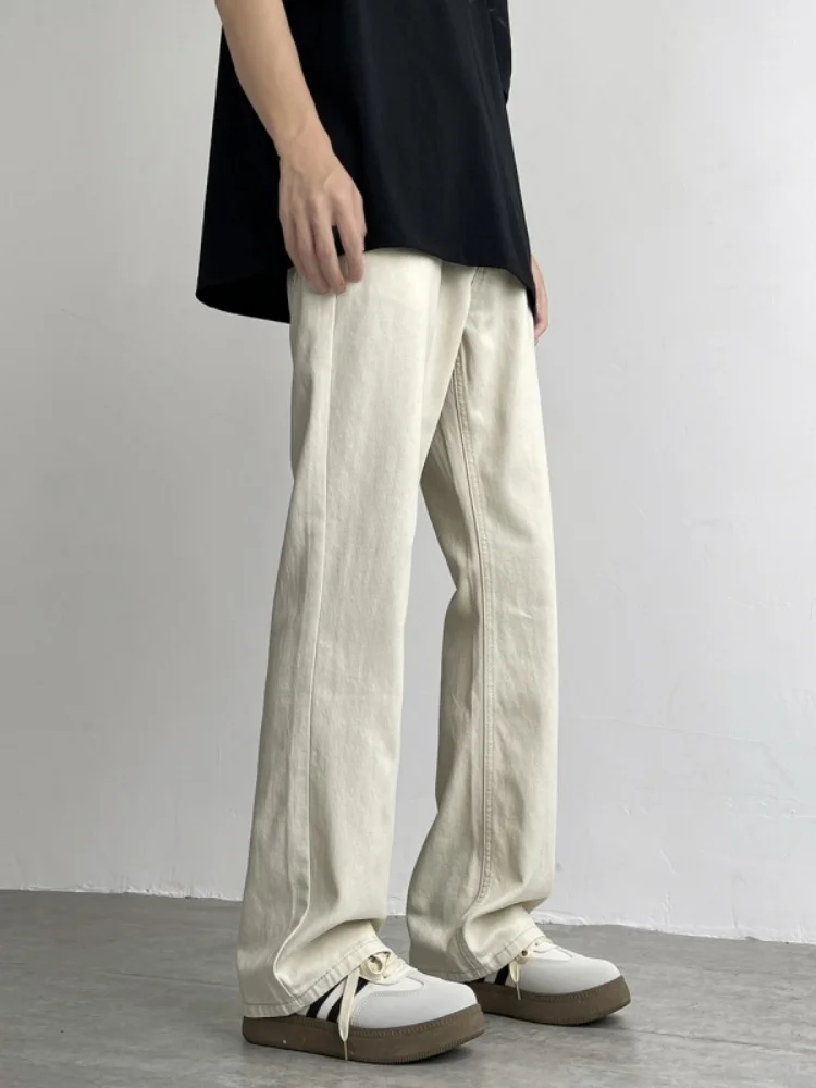 

White American Flared Jeans Men High Street Cleanfit Trendy Loose Color Versatile Slimming Casual Long Pants