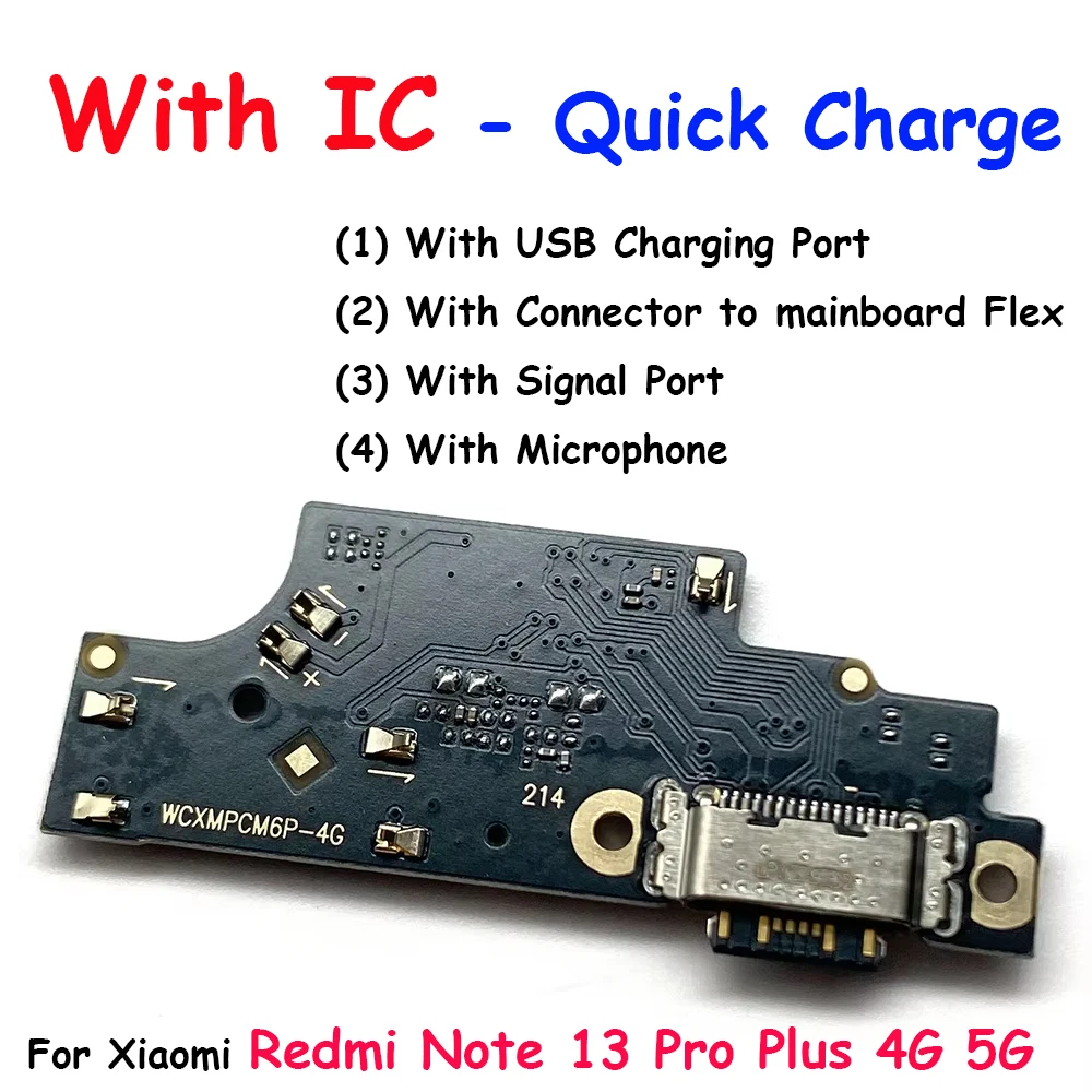NEW USB fast Charging Port Dock Charger Plug Connector Board Flex Cable For Xiaomi Redmi Note 13 Pro Plus 4G 5G With Microphone
