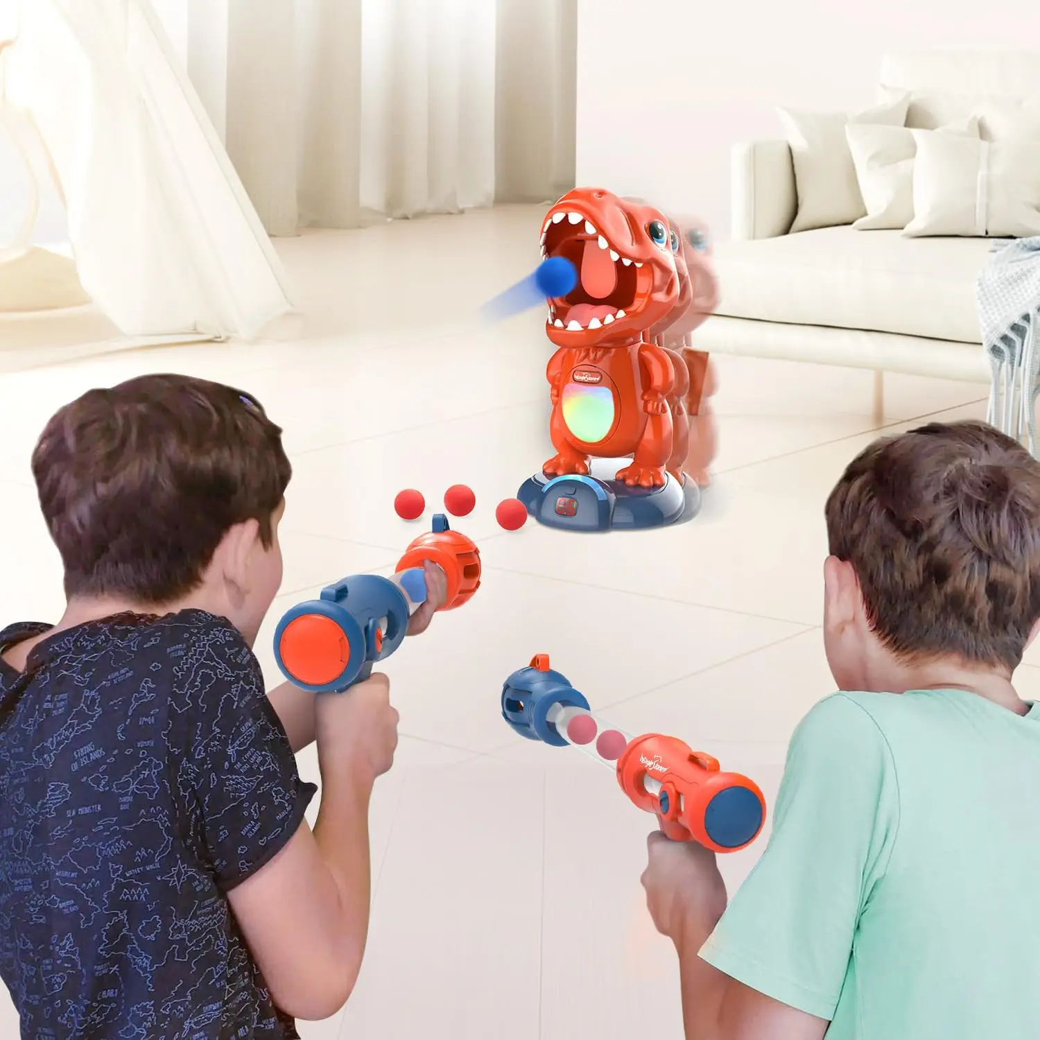 EagleStone Dino Shooting Toys, Air Pump Gun Game, Score LCD, 24 Foam Balls, Gifts for Kids