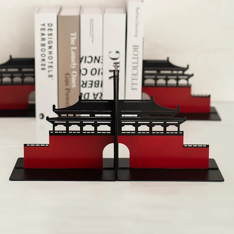 Chinese Style Metal Bookends Office Library Desk Organizers Rustic Book Stands Ornaments Vintage Book Holders for Study Display