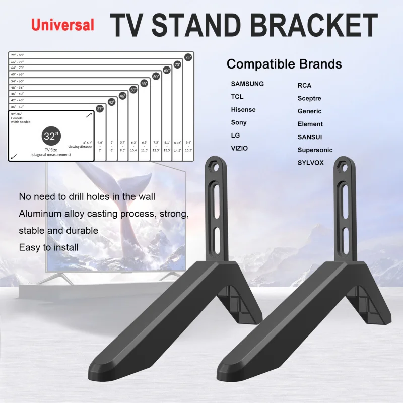 Universal Table Top TV Stand Mount for Sony Sansui LG Vizio Hisense LED Screen Television Height Legs Anti Slip Strong TV Base 