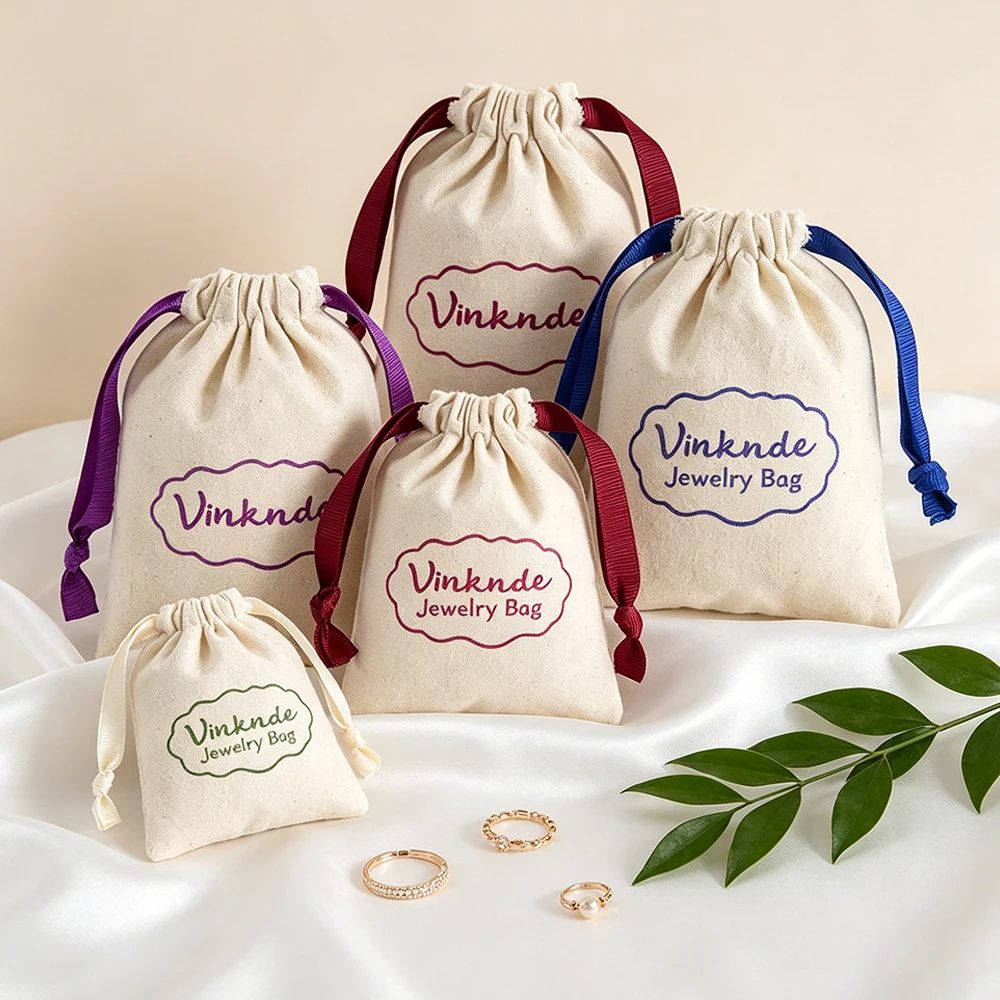 

100Pack Custom Logo Jute Drawstring Gift Bags Jewelry Packaging Pouch Earrings Keychina Wedding Birthday Party Favors Candy Bags