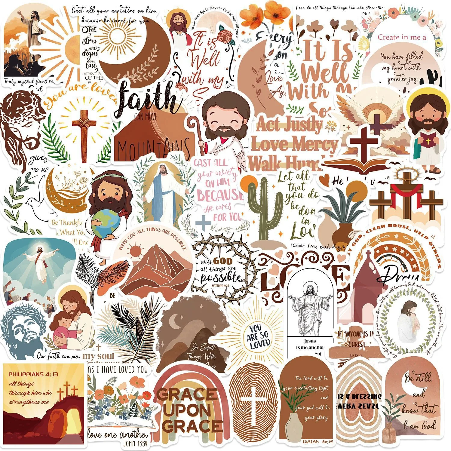 10/50/102pcs Jesus Phrase Christians Religion Bible Stickers Aesthetic Graffiti Decals DIY Luggage Skateboard Scrapbook Sticker