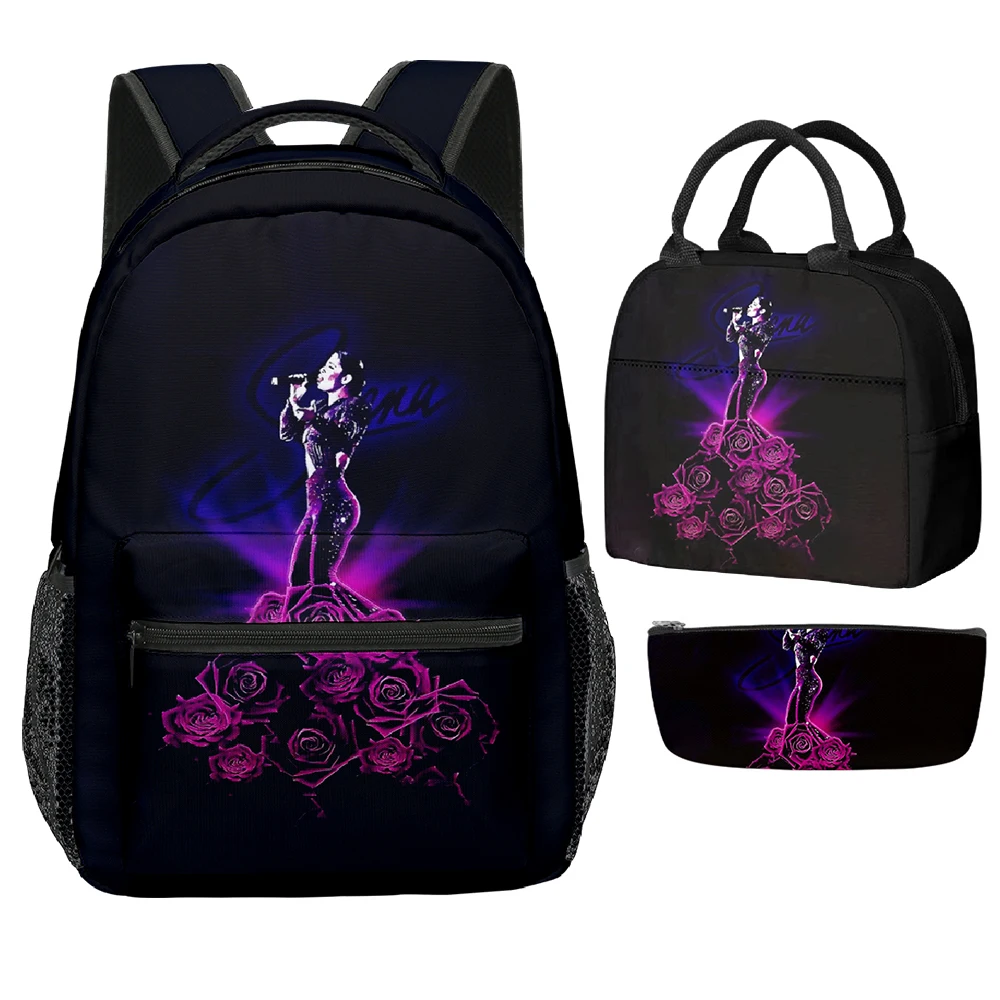 

Cartoon Novelty Cool Selena Quintanilla 3D Printed 3pcs/Set Student School Bags Laptop Backpack portable Lunch bag Pencil Case