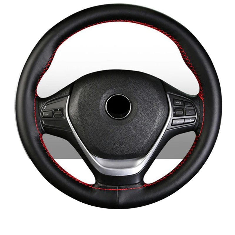 Braid on Steering Wheel Car Steering Wheel Cover with Needles and Thread Perforated Leather Diameter 38cm Auto Car Accessories