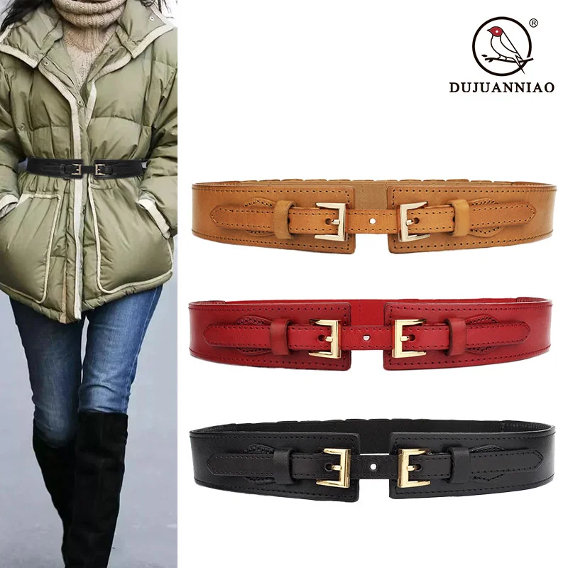 

100% genuine real leather New Genuine Leather Belt Women's Cowhide Fashion Versatile Elastic Waistband Korean Edition Small