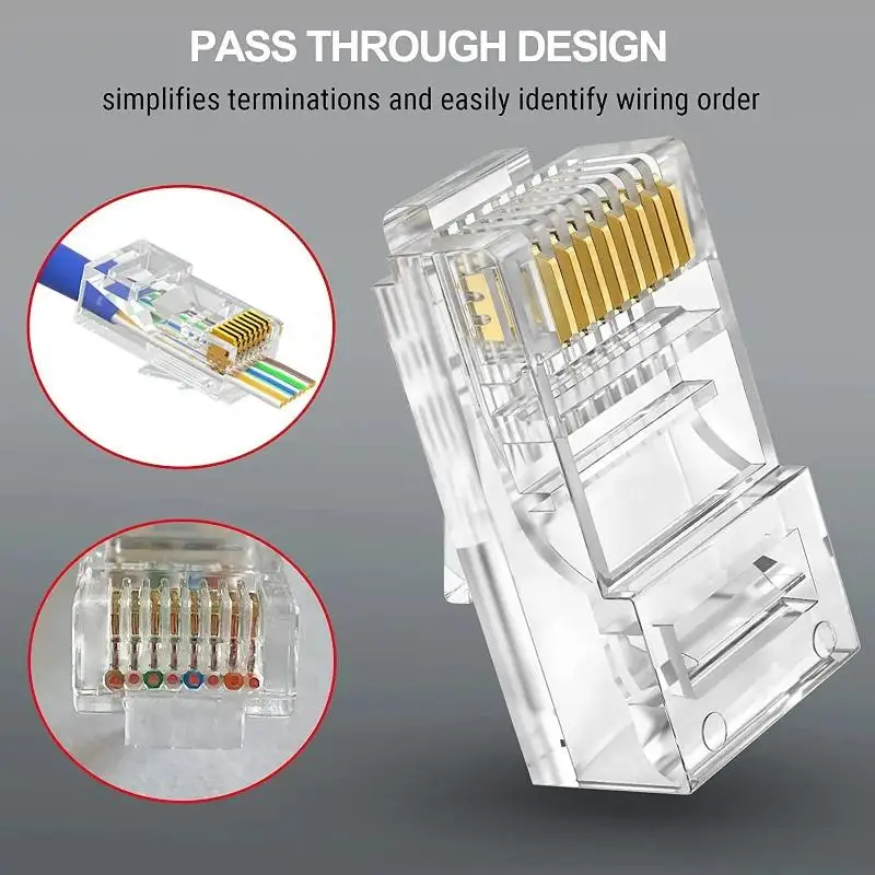 100PCS Cat6 UTP FTP Ethernet Cables Module Plug Socket Network Connector RJ45 Pass Through