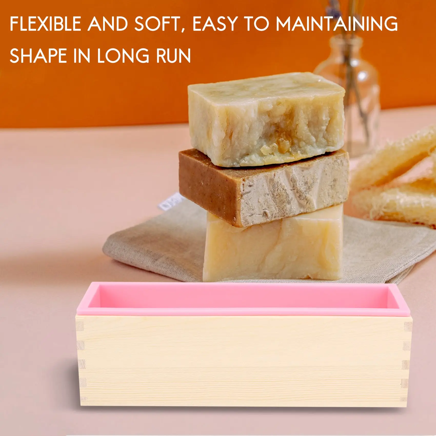 Kotak cetakan sabun kayu Diy 1200G, alat pembuat cetakan sabun roti persegi panjang Liner silikon
