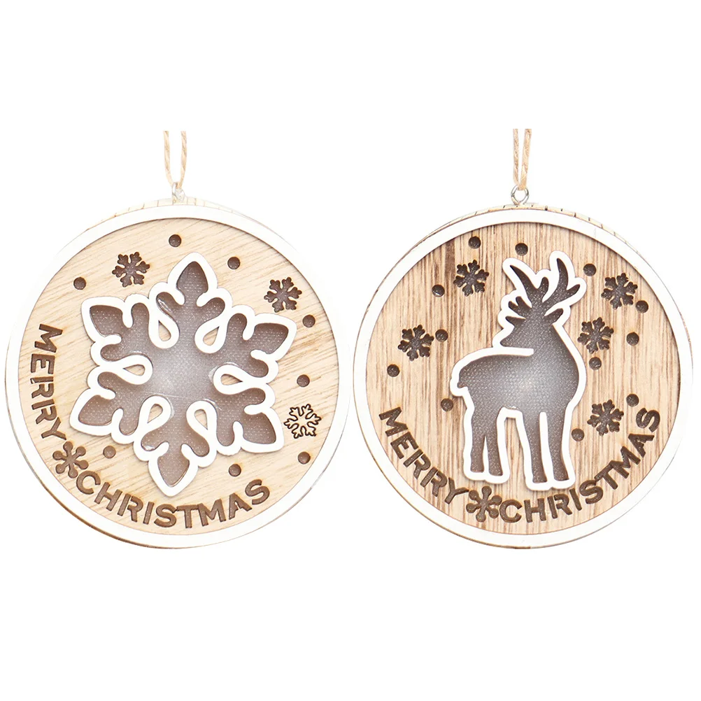 

2Pcs LED Hanging Light Christmas Wooden Ornament Hollow Xmas Tree Pendant Luminous Christmas Party Decor Lamp LED Light