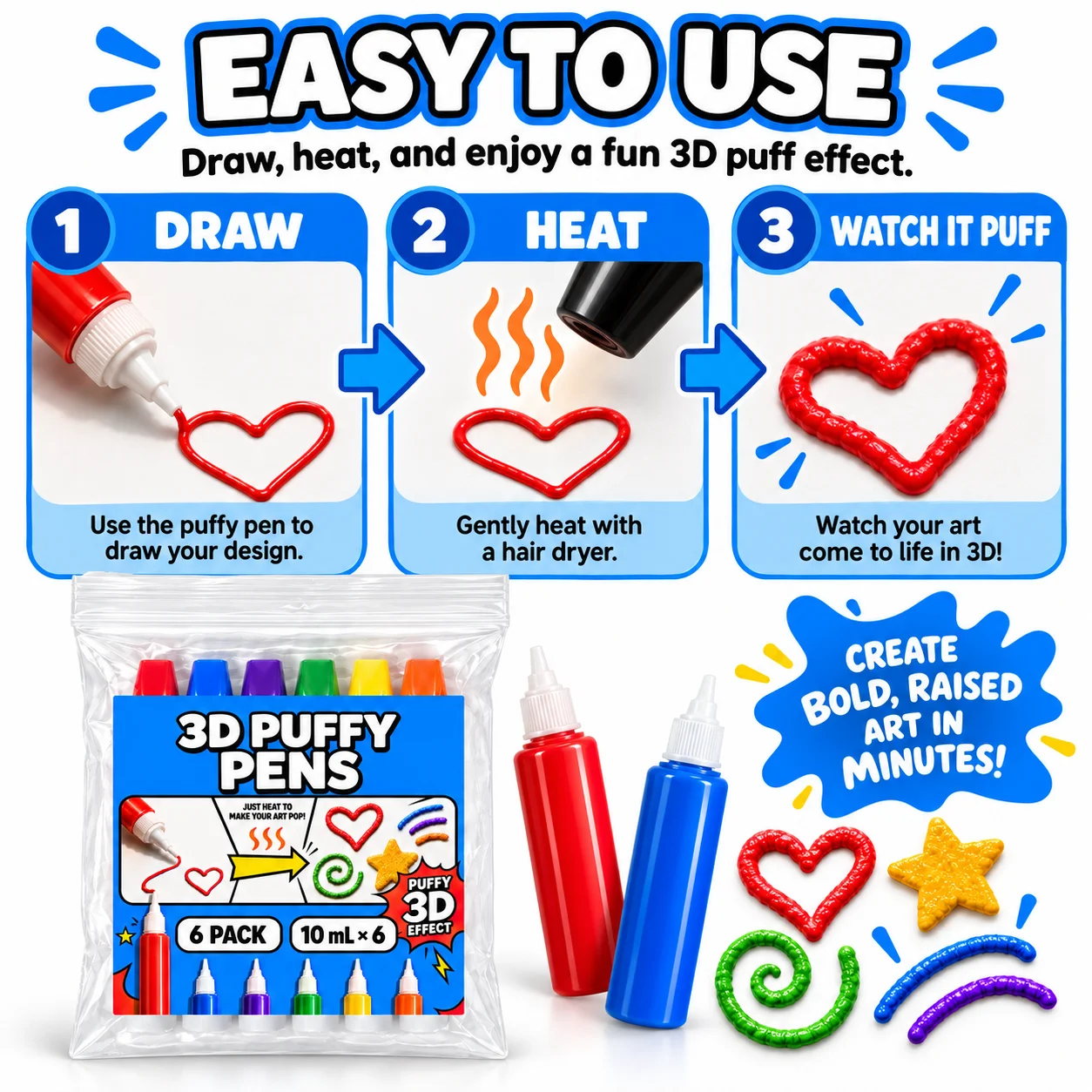3D Popcorn Paint Pen Puffy Bubble Effect DIY Graffiti Painting Pen for Paper Fabric Rock Ceramic Handmade Art Craft Decoration